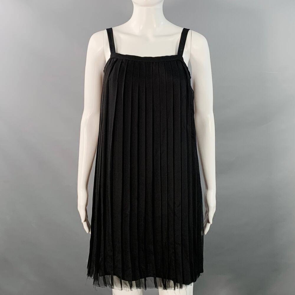 CHANEL Cruise Size S Black Silk Pleated Sleeveless Knee Length Cocktail Dress